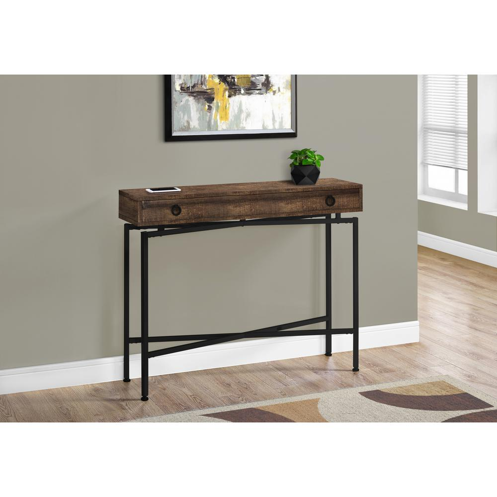 ACCENT TABLE - 42"L / BROWN RECLAIMED WOOD/ BLACK CONSOLE