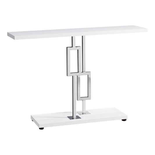 HALL CONSOLE TABLE - 48"L / GLOSSY WHITE / CHROME METAL