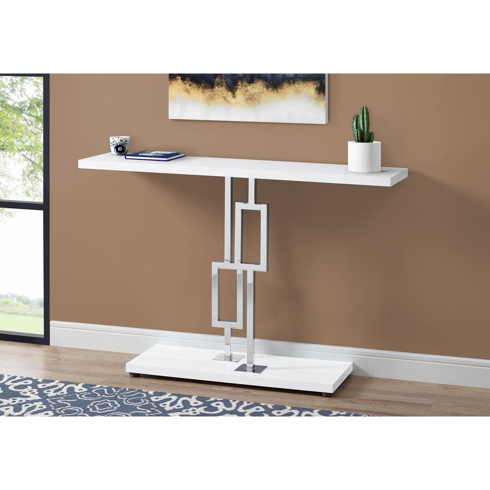 HALL CONSOLE TABLE - 48"L / GLOSSY WHITE / CHROME METAL