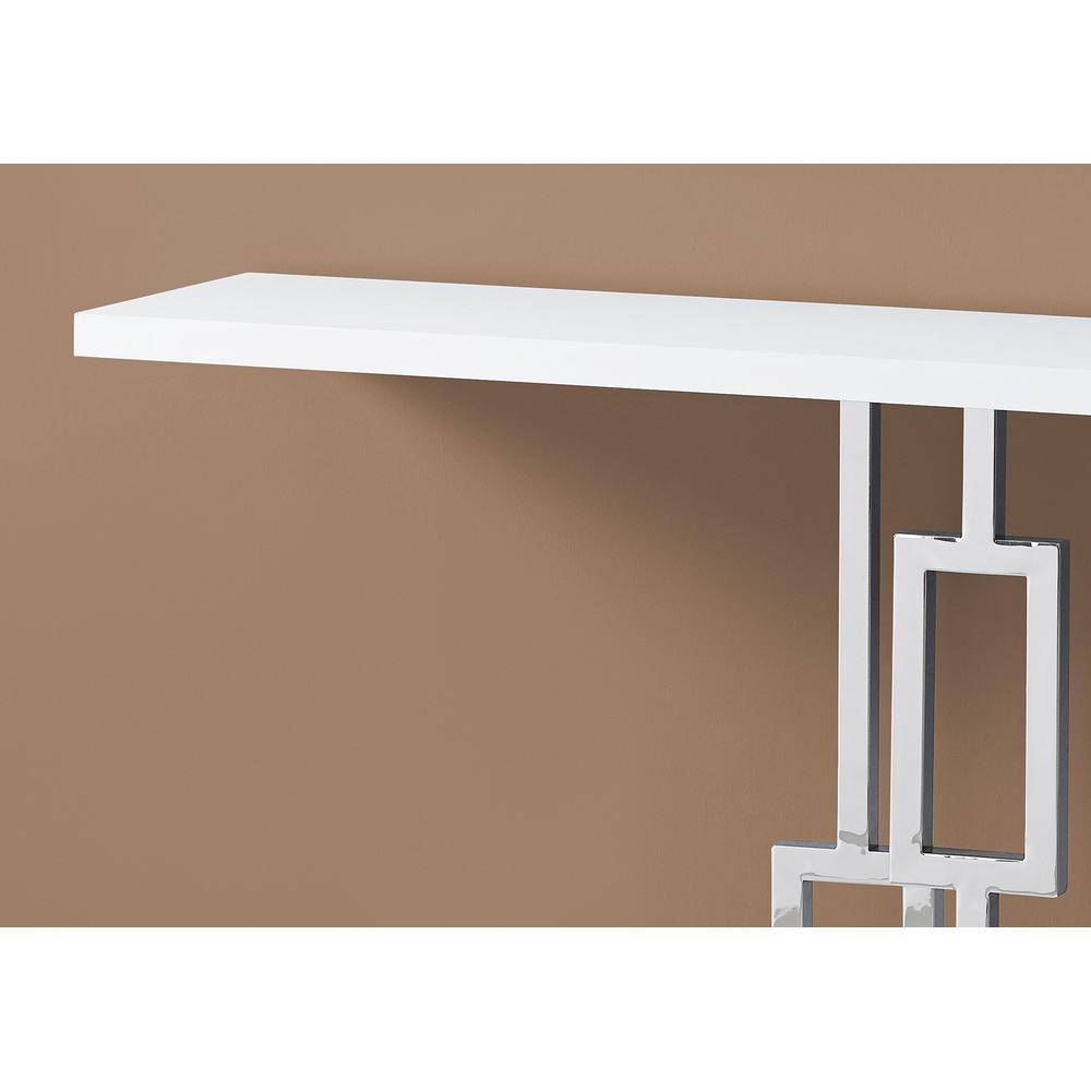 HALL CONSOLE TABLE - 48"L / GLOSSY WHITE / CHROME METAL