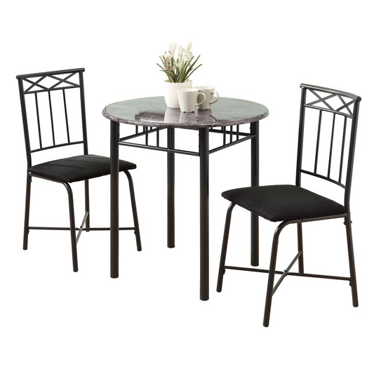 DINING SET - 3PCS SET / GREY MARBLE / CHARCOAL METAL