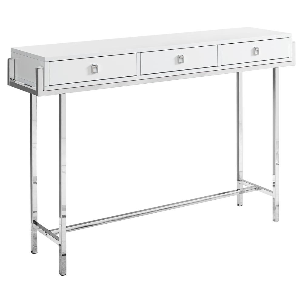 CONSOLE TABLE - 48"L / GLOSSY WHITE / CHROME METAL