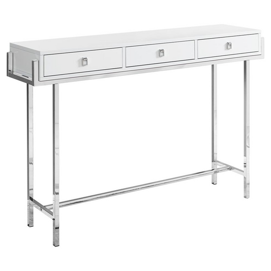 CONSOLE TABLE - 48"L / GLOSSY WHITE / CHROME METAL