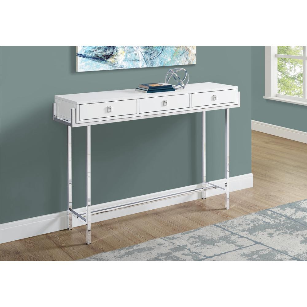 CONSOLE TABLE - 48"L / GLOSSY WHITE / CHROME METAL