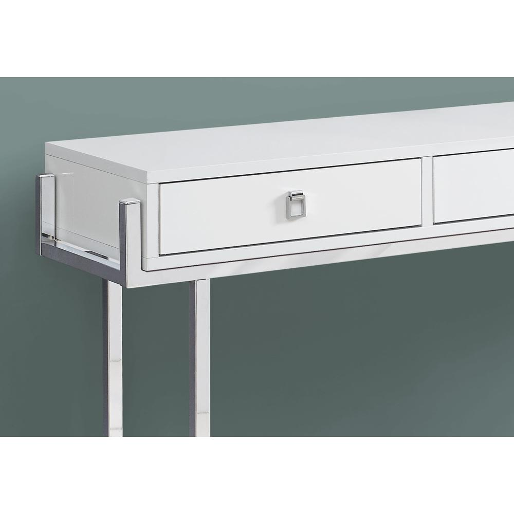 CONSOLE TABLE - 48"L / GLOSSY WHITE / CHROME METAL