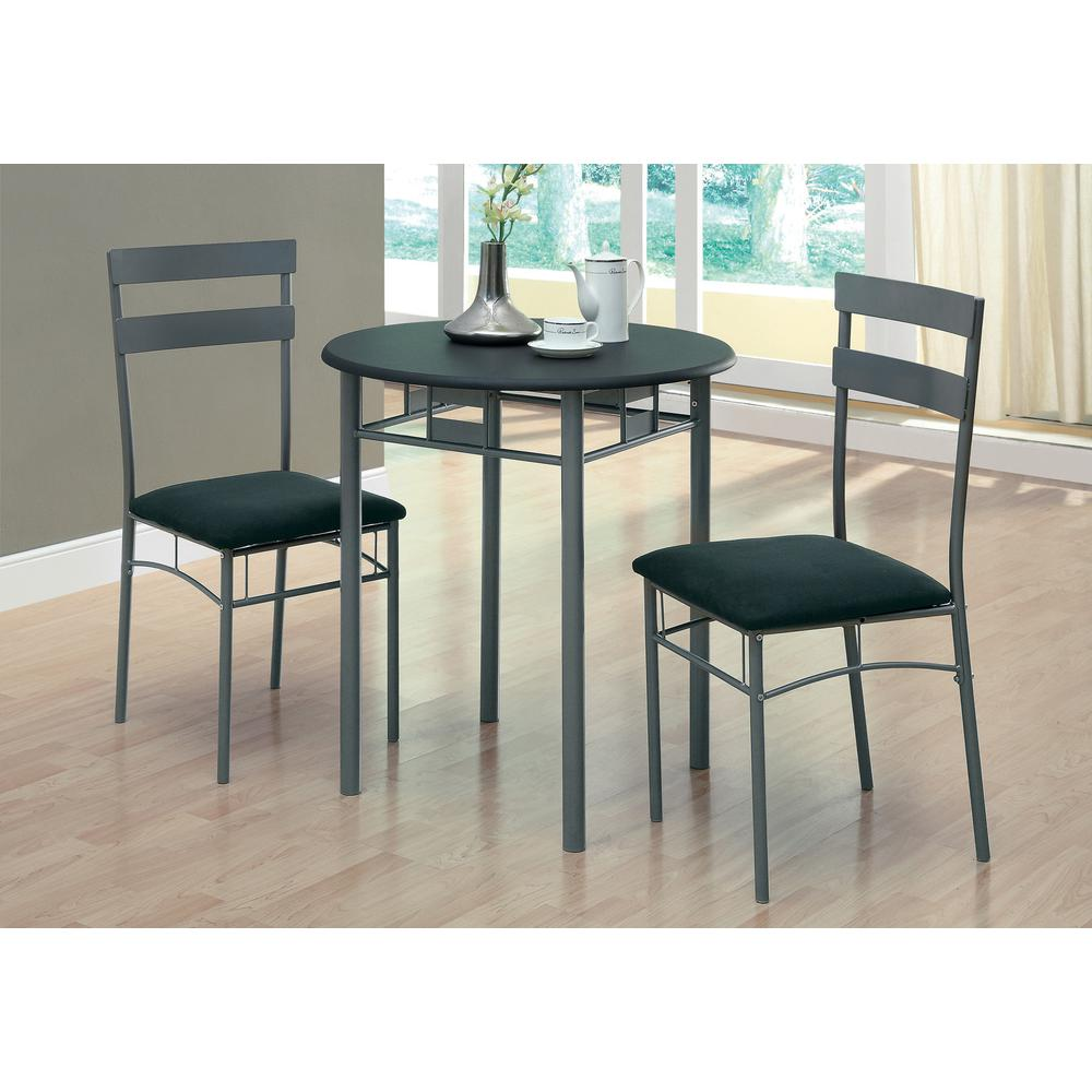 DINING SET - 3PCS SET / BLACK / SILVER METAL