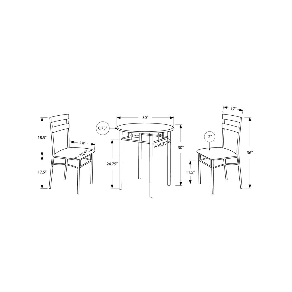 DINING SET - 3PCS SET / BLACK / SILVER METAL