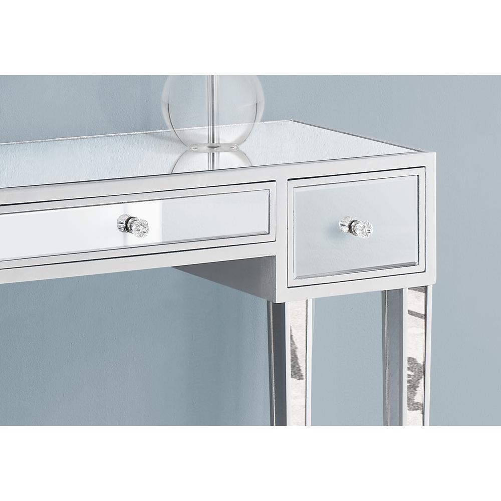 Accent Table, 42"L / Mirror / Silver With Storage