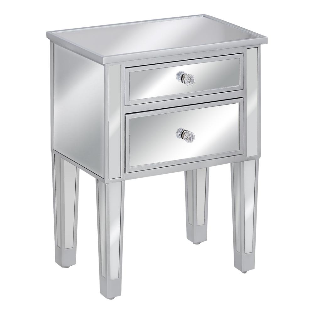 Accent Table - 25"H / Mirror / Silver With Storage