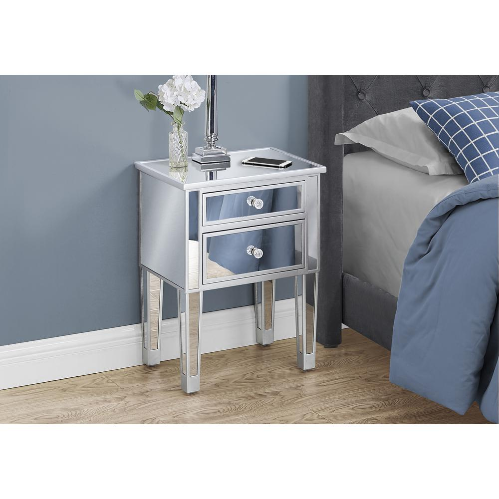 Accent Table - 25"H / Mirror / Silver With Storage
