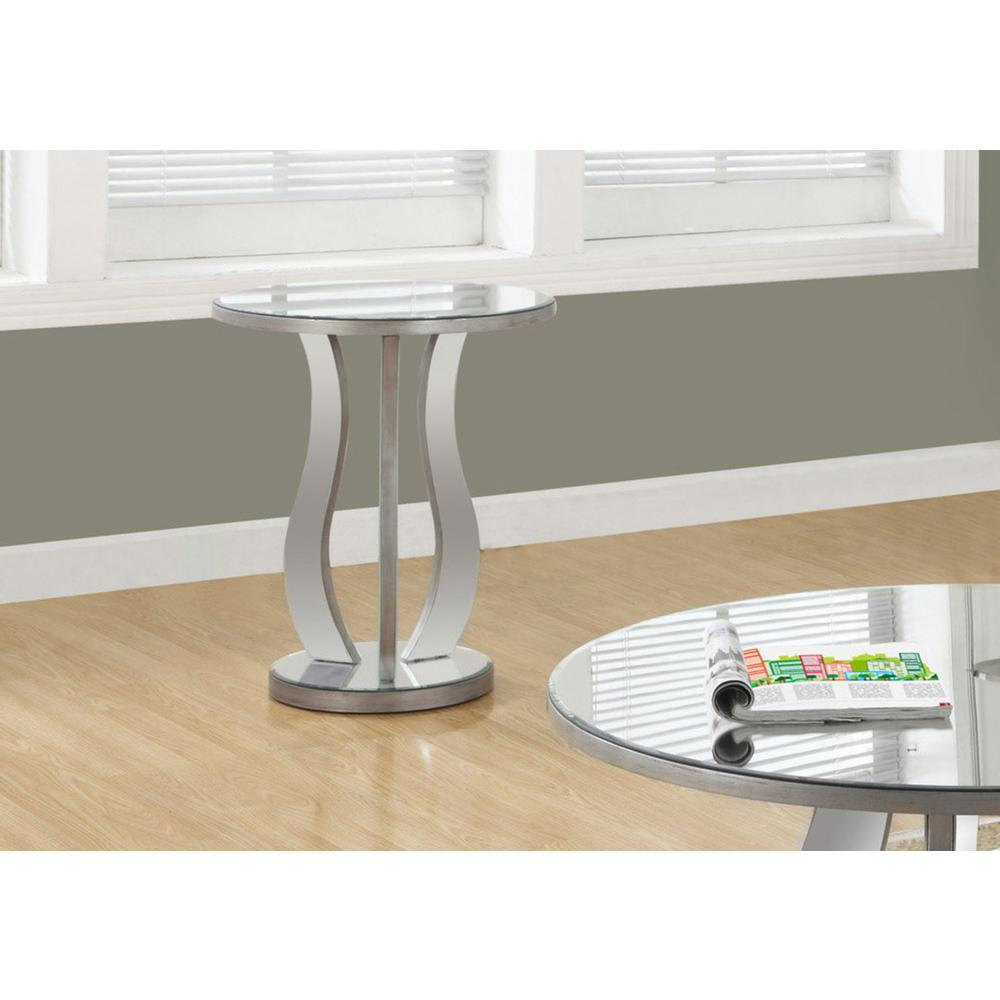 ACCENT TABLE - 20"DIA / BRUSHED SILVER / MIRROR