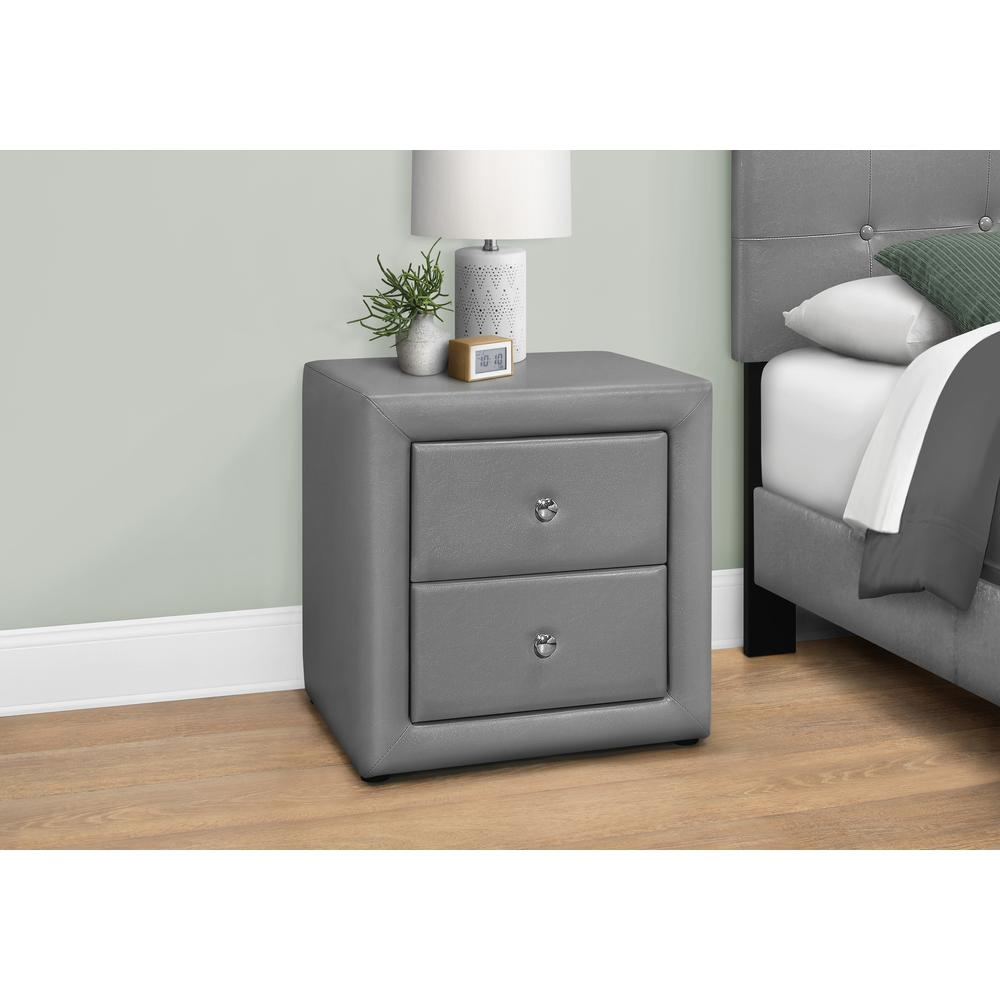 BEDROOM ACCENT - 21"H / GREY LEATHER-LOOK NIGHT STAND