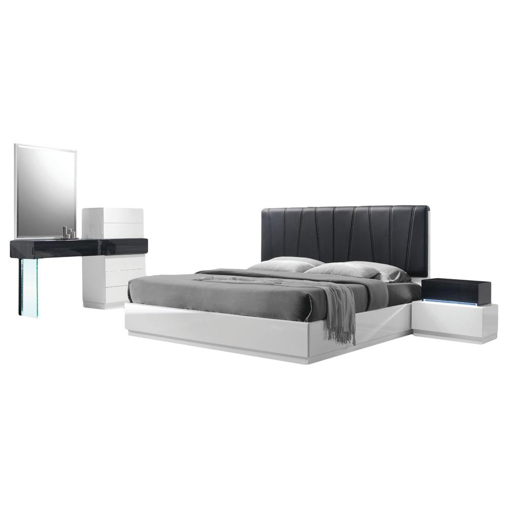 Ireland Modern White Lacquer Platform 5-Piece Bedroom Set