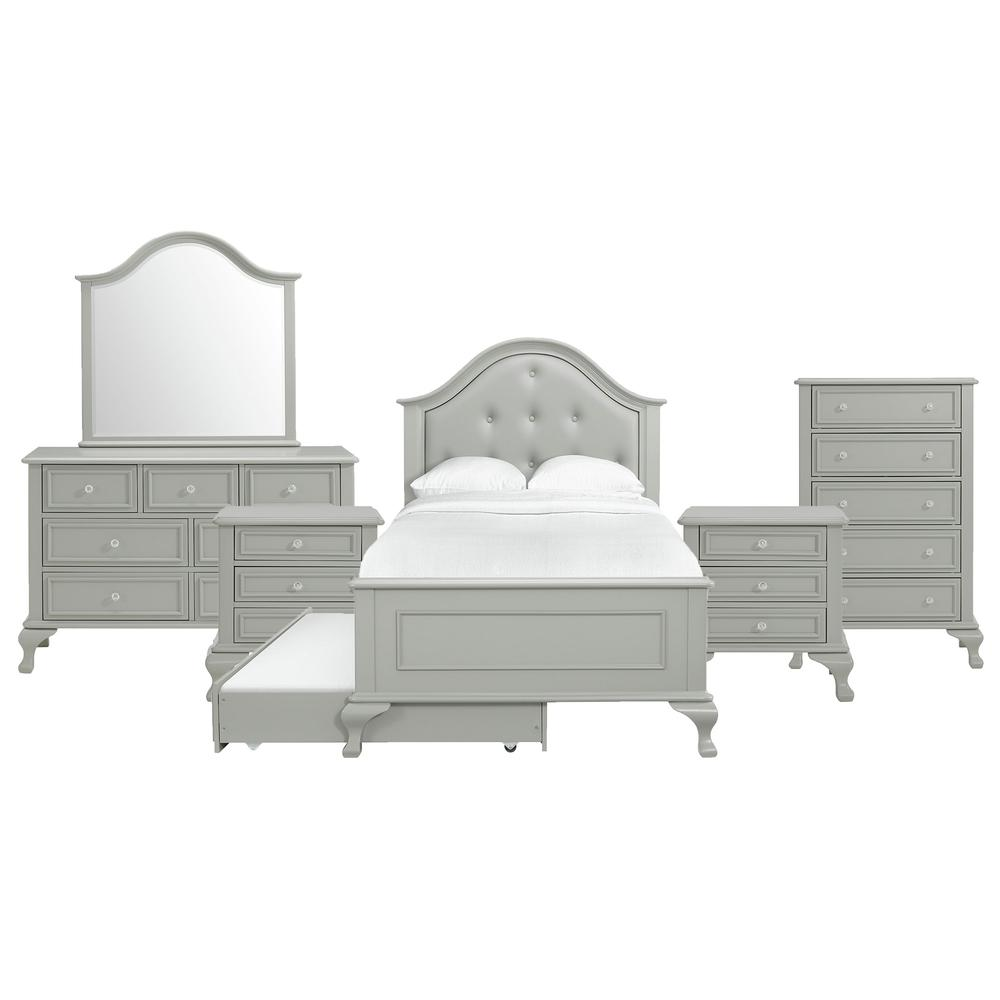 Picket House Furnishings Jenna Twin Panel 6PC Bedroom Set in Grey