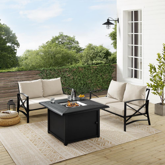 Kaplan 3Pc Outdoor Conversation Set W/Fire Table Oatmeal/Oil Rubbed Bronze - Fire Table & 2 Loveseats