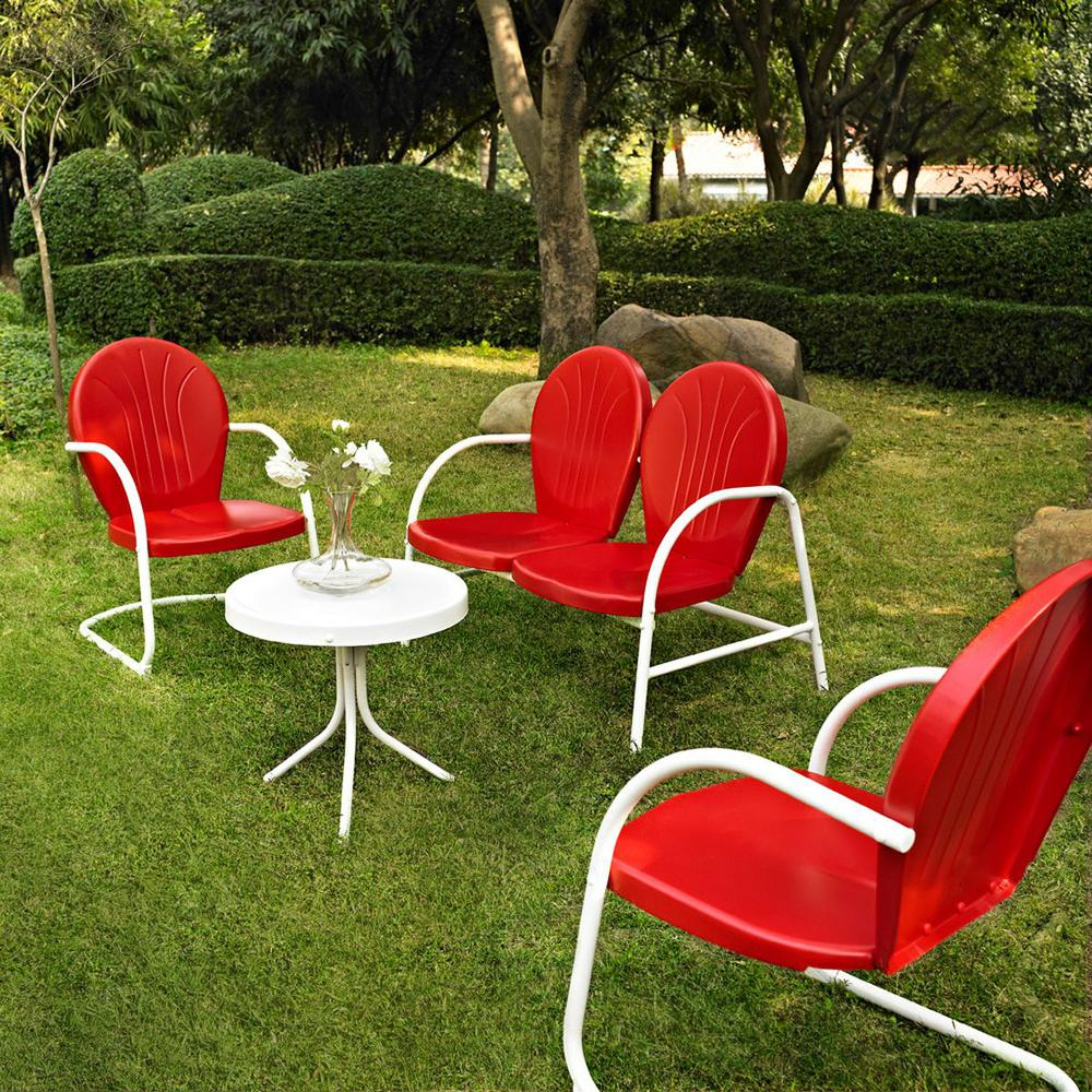 Griffith 4Pc Outdoor Conversation Set Red/White - Loveseat, 2 Chairs, Side Table