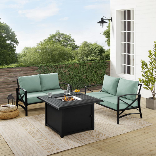 Kaplan 3Pc Outdoor Conversation Set W/Fire Table Mist/Oil Rubbed Bronze - Fire Table & 2 Loveseats