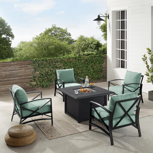 Kaplan 5Pc Outdoor Conversation Set W/Fire Table Mist/Oil Rubbed Bronze - Dante Fire Table & 4 Arm Chairs