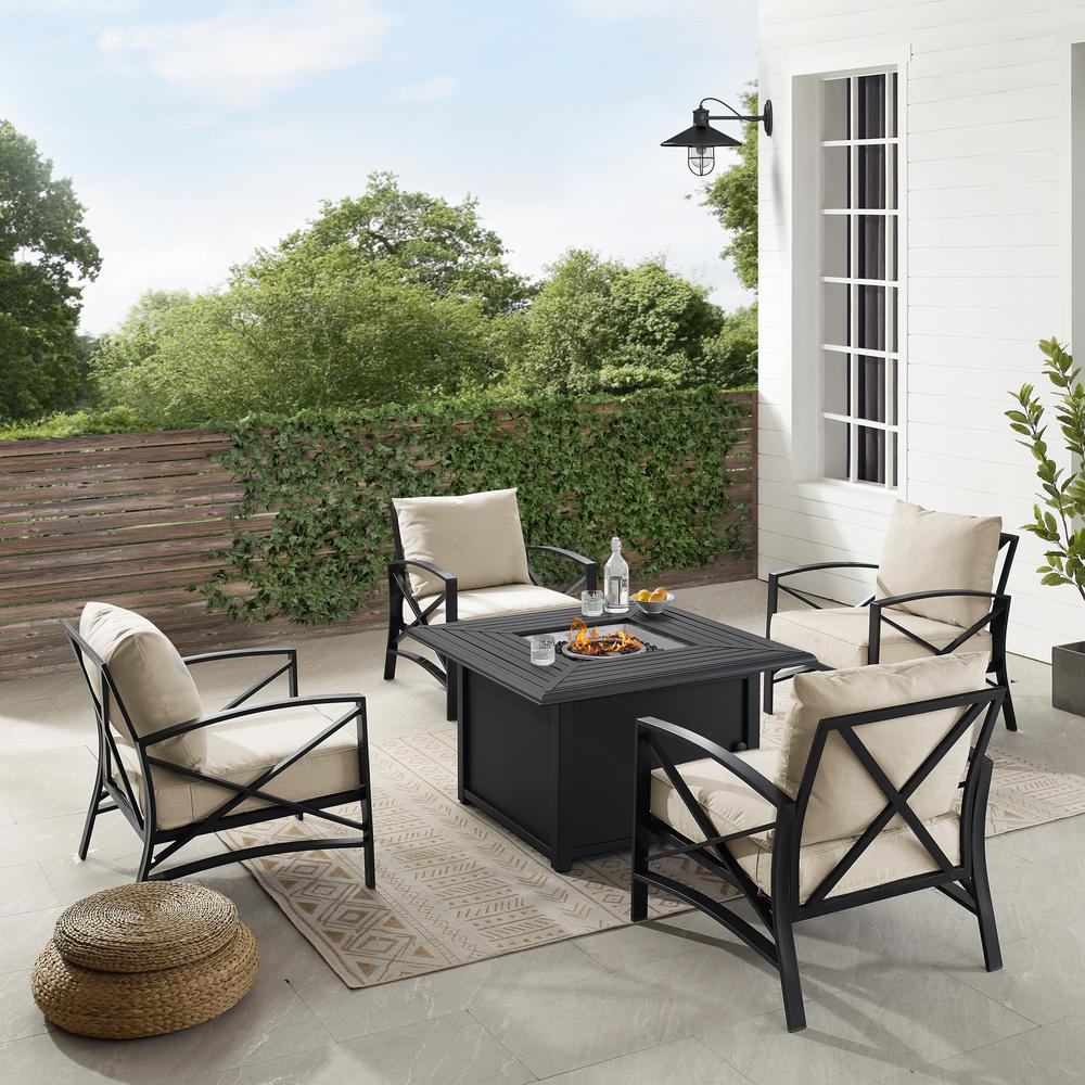 Kaplan 5Pc Outdoor Conversation Set W/Fire Table Oatmeal/Oil Rubbed Bronze - Dante Fire Table & 4 Arm Chairs