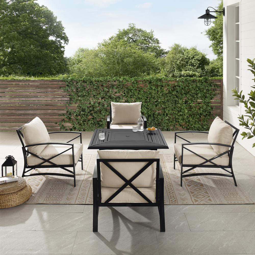 Kaplan 5Pc Outdoor Conversation Set W/Fire Table Oatmeal/Oil Rubbed Bronze - Dante Fire Table & 4 Arm Chairs