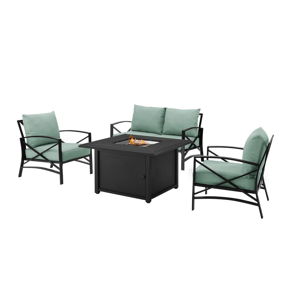 Kaplan 4Pc Outdoor Conversation Set W/Fire Table Mist/Oil Rubbed Bronze - Loveseat, Dante Fire Table, & 2 Arm Chairs