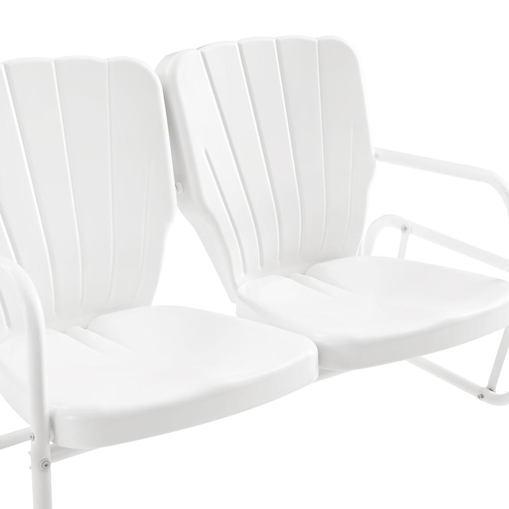 Ridgeland 4Pc Outdoor Metal Conversation Set White Gloss - Loveseat Glider, Side Table, & 2 Armchairs