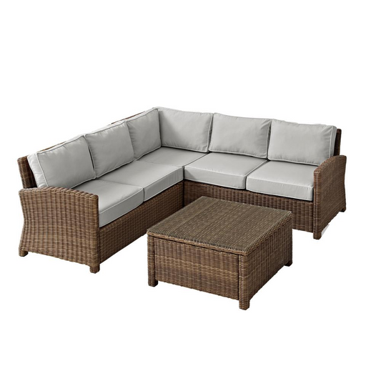 Bradenton 4Pc Outdoor Wicker Sectional Set Gray/Weathered Brown - Right Corner Loveseat, Left Corner Loveseat, Corner Chair, & Sectional Glass Top Coffee Table