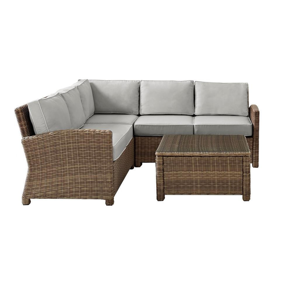 Bradenton 4Pc Outdoor Wicker Sectional Set Gray/Weathered Brown - Right Corner Loveseat, Left Corner Loveseat, Corner Chair, & Sectional Glass Top Coffee Table