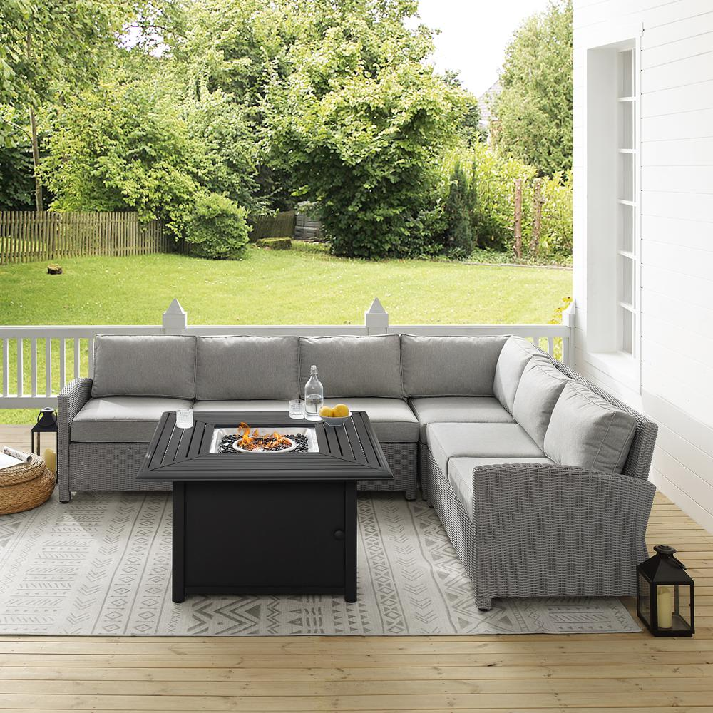 Bradenton 5Pc Wicker Sectional Set W/Fire Table Gray/Gray - Right Corner Loveseat, Left Corner Loveseat, Center Chair, Corner Chair, & Dante Fire Table