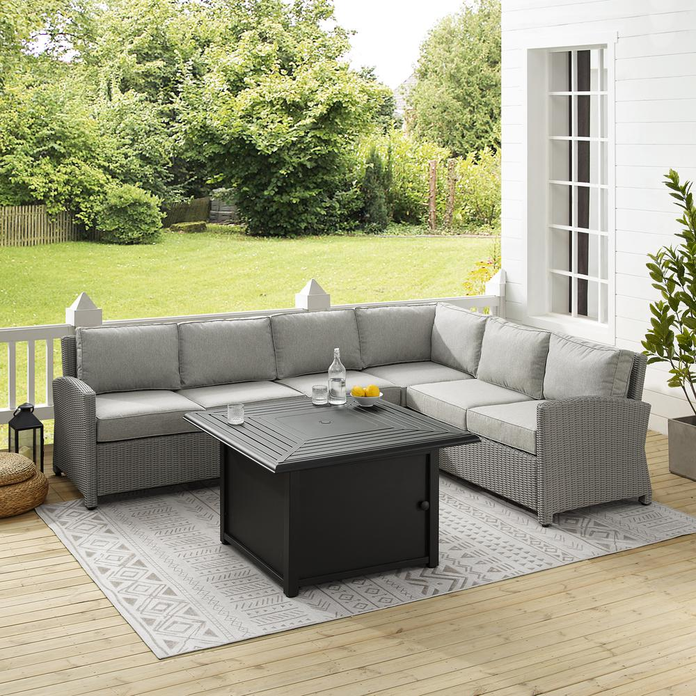 Bradenton 5Pc Wicker Sectional Set W/Fire Table Gray/Gray - Right Corner Loveseat, Left Corner Loveseat, Center Chair, Corner Chair, & Dante Fire Table