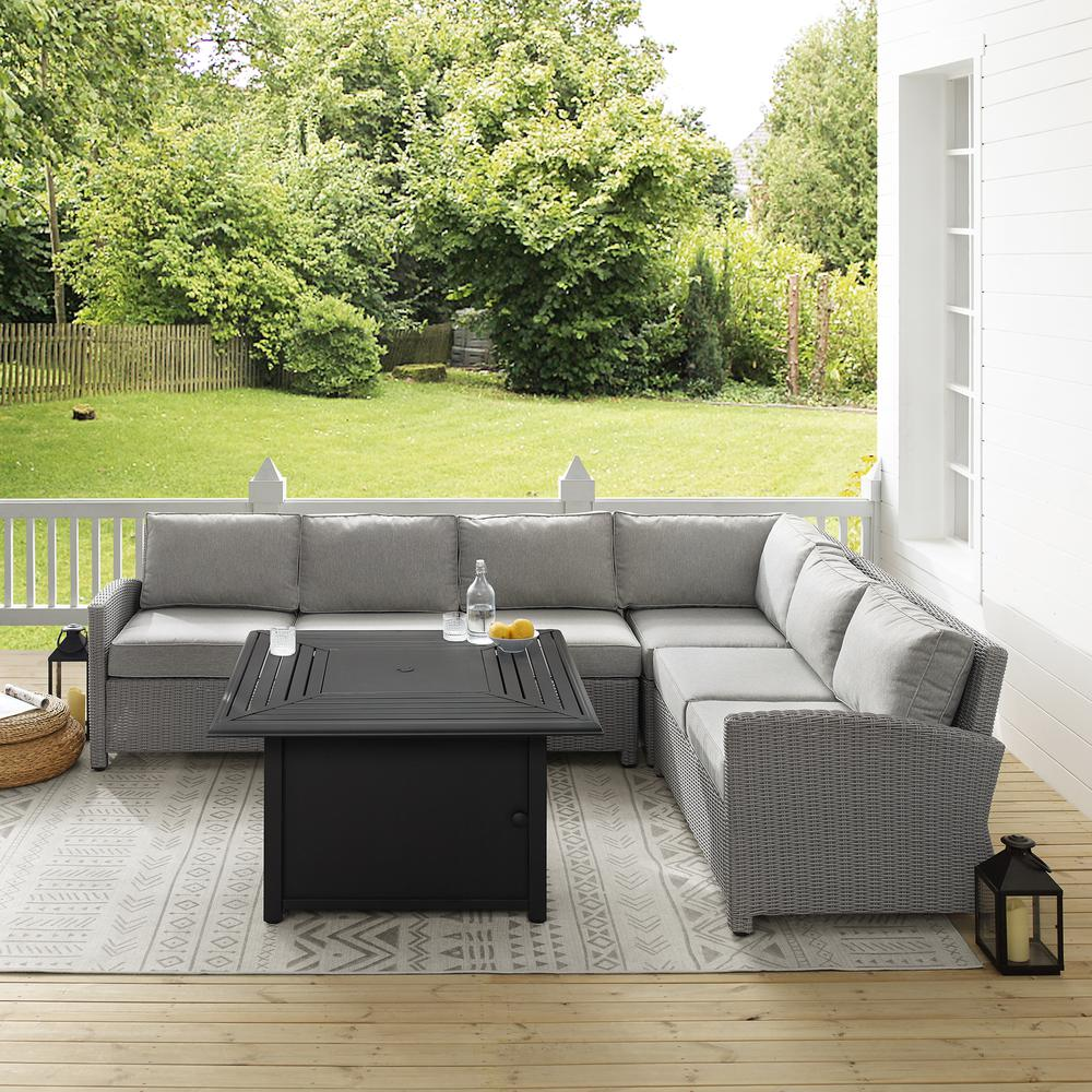 Bradenton 5Pc Wicker Sectional Set W/Fire Table Gray/Gray - Right Corner Loveseat, Left Corner Loveseat, Center Chair, Corner Chair, & Dante Fire Table