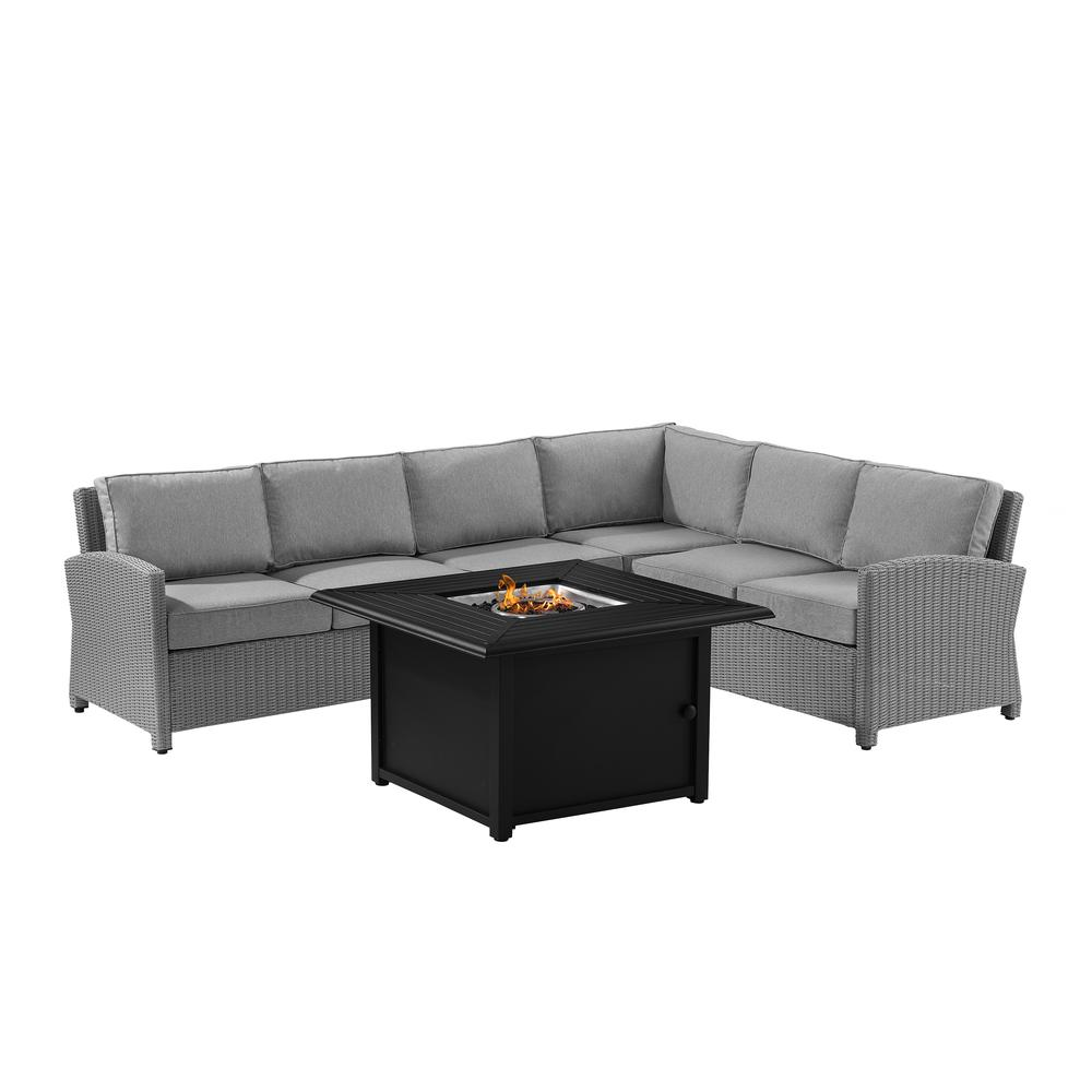 Bradenton 5Pc Wicker Sectional Set W/Fire Table Gray/Gray - Right Corner Loveseat, Left Corner Loveseat, Center Chair, Corner Chair, & Dante Fire Table