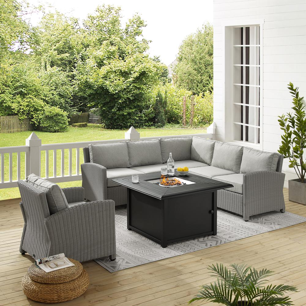 Bradenton 5Pc Wicker Sectional Set W/Fire Table Gray/Gray - Right Corner Loveseat, Left Corner Loveseat, Corner Chair, Arm Chair, & Dante Fire Table