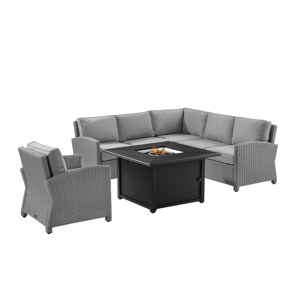 Bradenton 5Pc Wicker Sectional Set W/Fire Table Gray/Gray - Right Corner Loveseat, Left Corner Loveseat, Corner Chair, Arm Chair, & Dante Fire Table