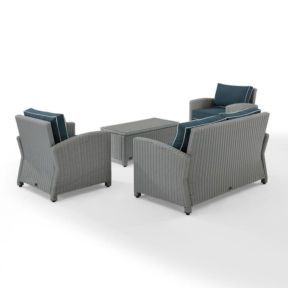 Bradenton 4Pc Outdoor Wicker Conversation Set Navy/Gray - Loveseat, Coffee Table, And 2 Armchairs