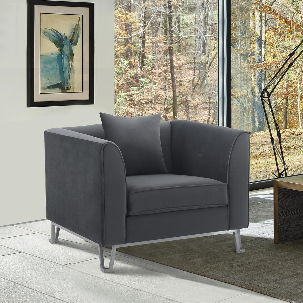 Everest Gray Fabric Upholstered Sofa Accent Chair with Brushed Stainless Steel Legs