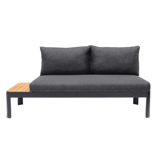 Portals Outdoor Sofa in Black Finish with Natural Teak Wood Accent and Grey Cushions