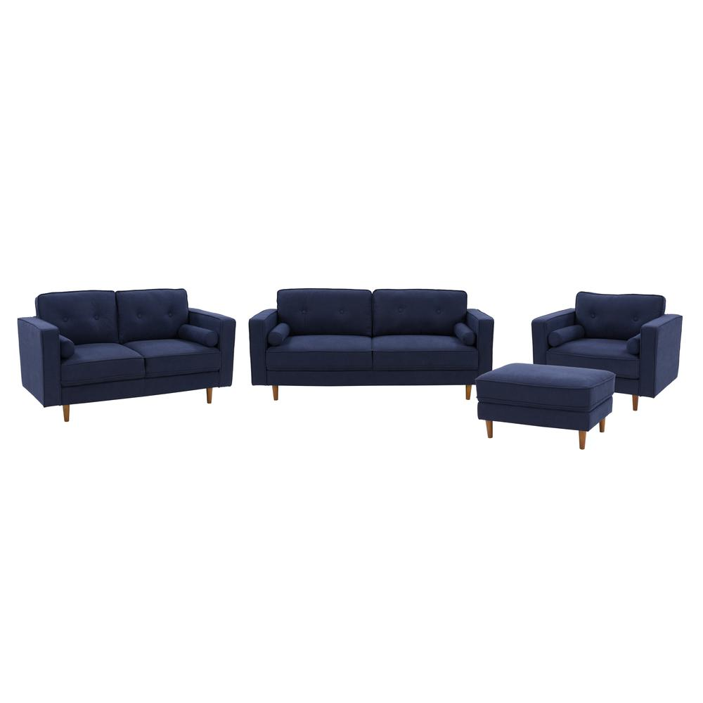 CorLiving Mulberry Fabric Upholstered Modern Sofa, Loveseat and Accent Chair Set, Navy Blue -4pcs