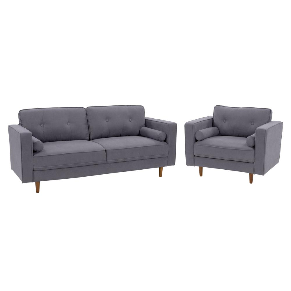 CorLiving Mulberry Fabric Upholstered Modern Chair and Sofa Set, Grey - 2pcs