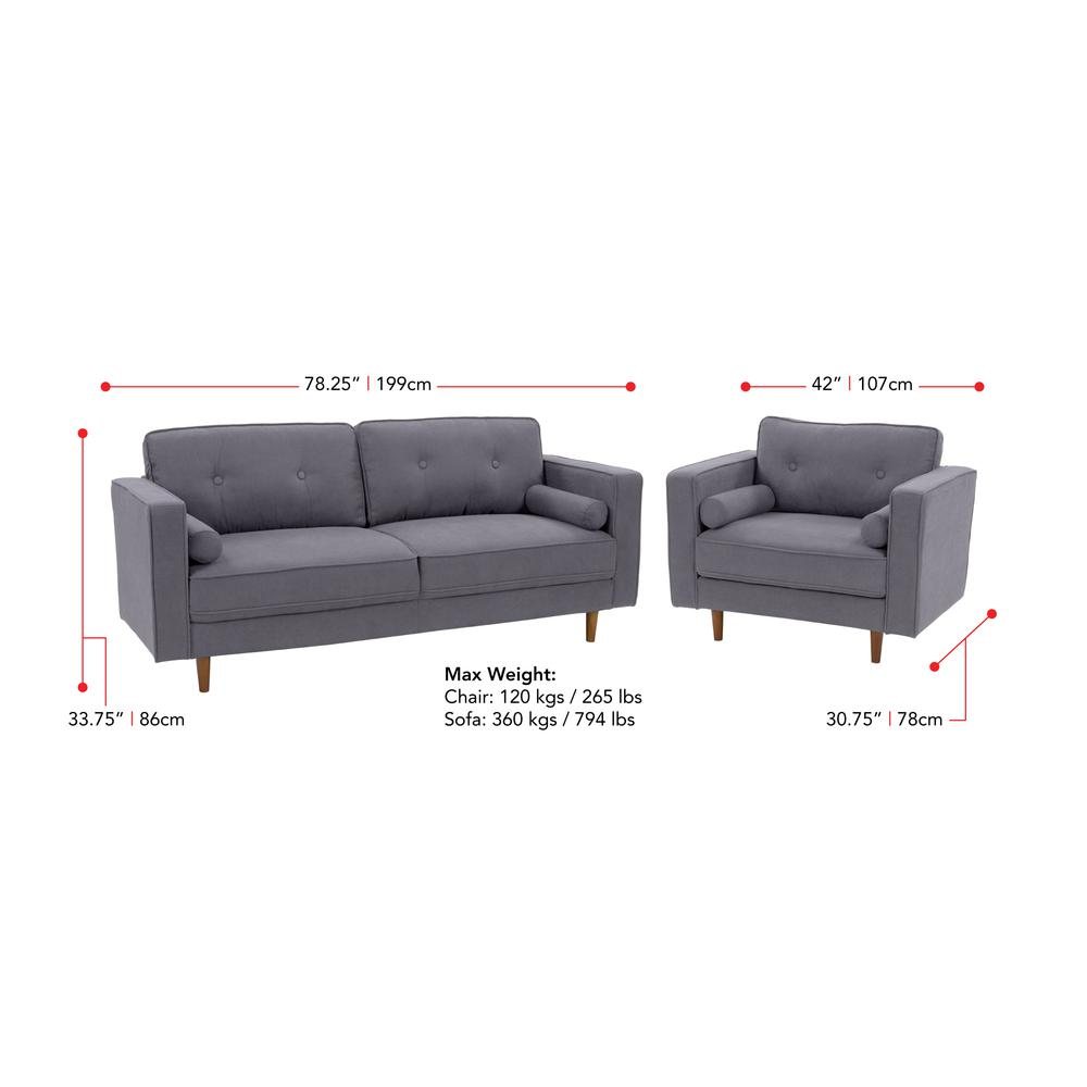 CorLiving Mulberry Fabric Upholstered Modern Chair and Sofa Set, Grey - 2pcs