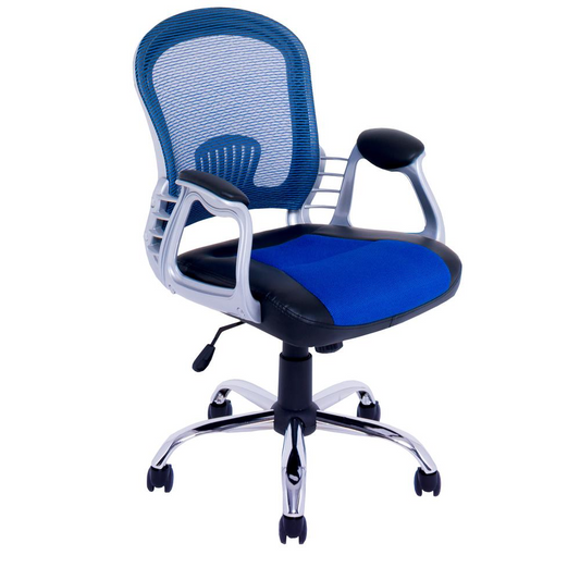 Workspace Office Chair in Black Leatherette and Blue Mesh