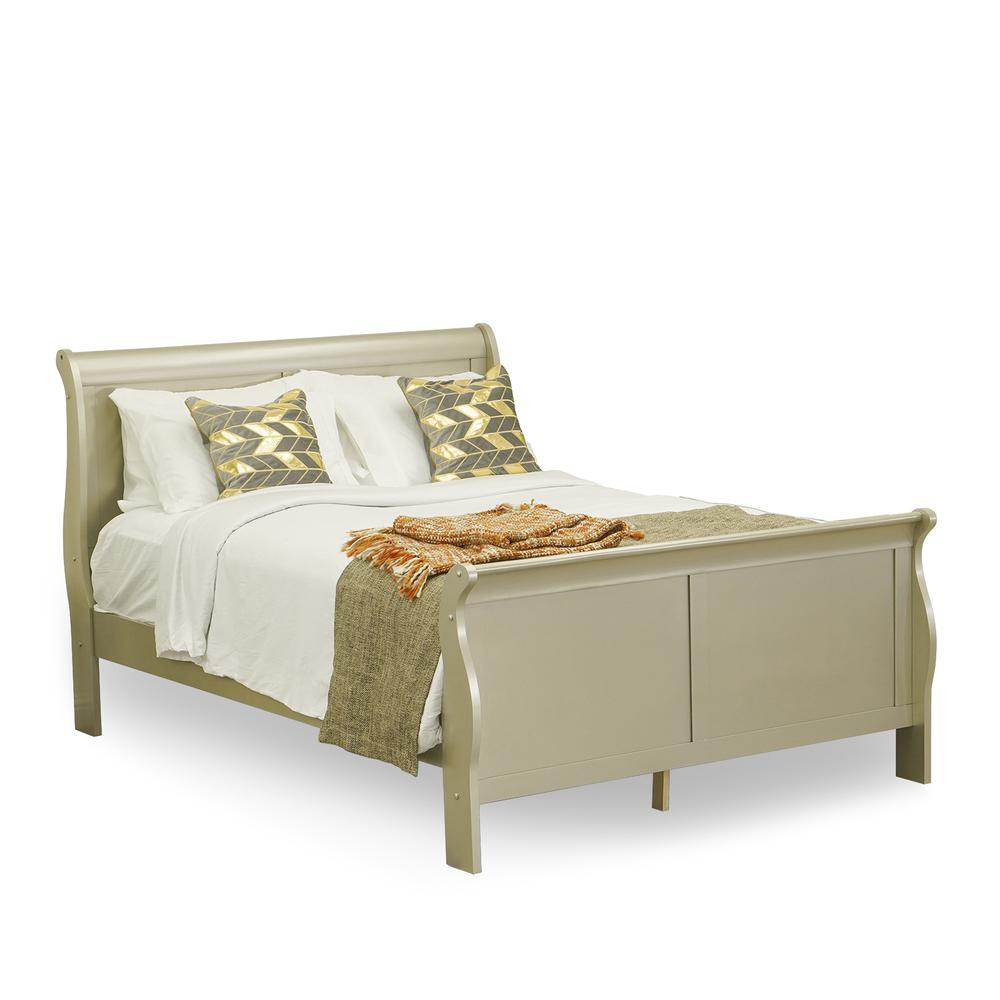 East West Furniture Louis Philippe 2 Piece Queen Size Bedroom Set in Metallic Gold Finish with Queen Bed, Chest