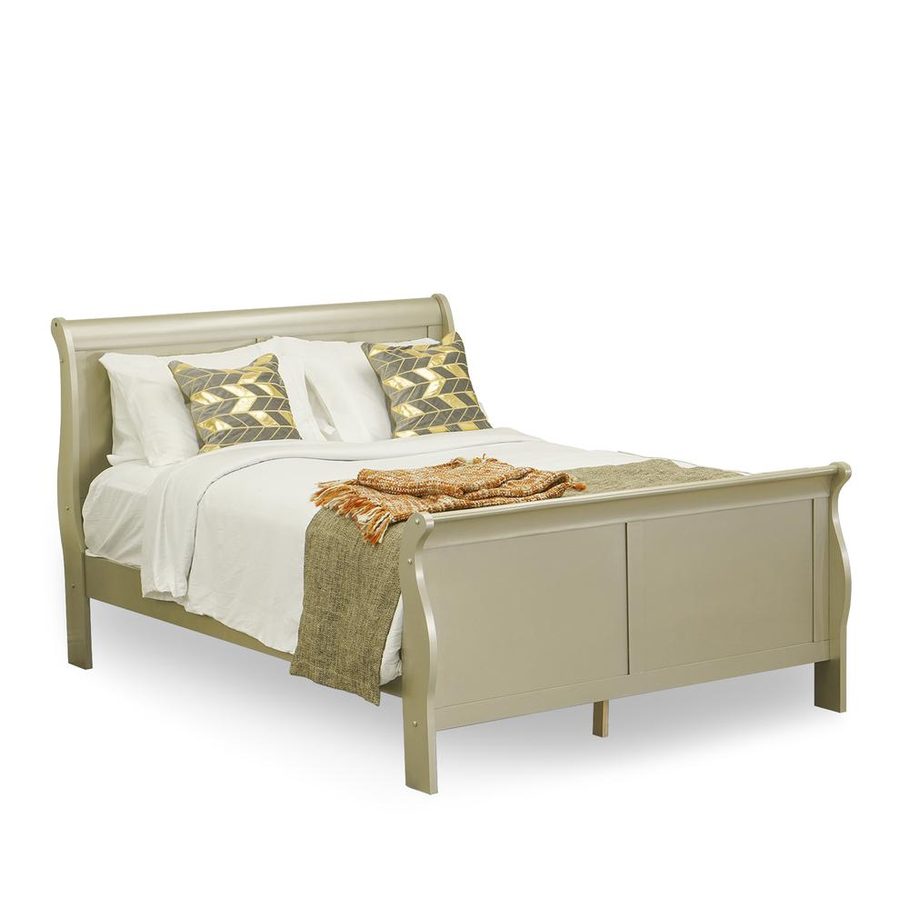 East West Furniture Louis Philippe 5 Piece Queen Size Bedroom Set in Metallic Gold Finish with Queen Bed,Nightstand ,Dresser, Mirror,Chest