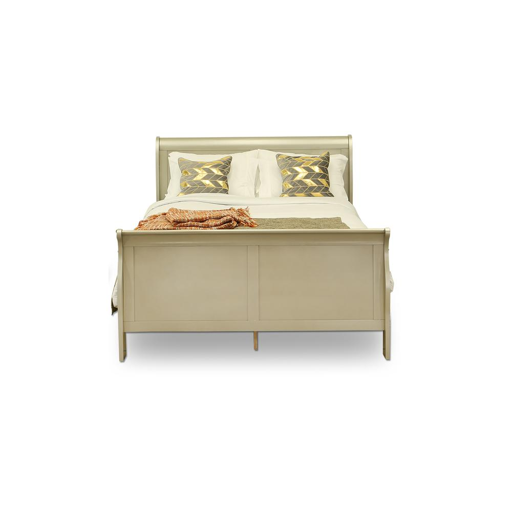 East West Furniture Louis Philippe 4 Piece Queen Size Bedroom Set in Metallic Gold Finish with Queen Bed,Nightstand ,Dresser, Mirror,