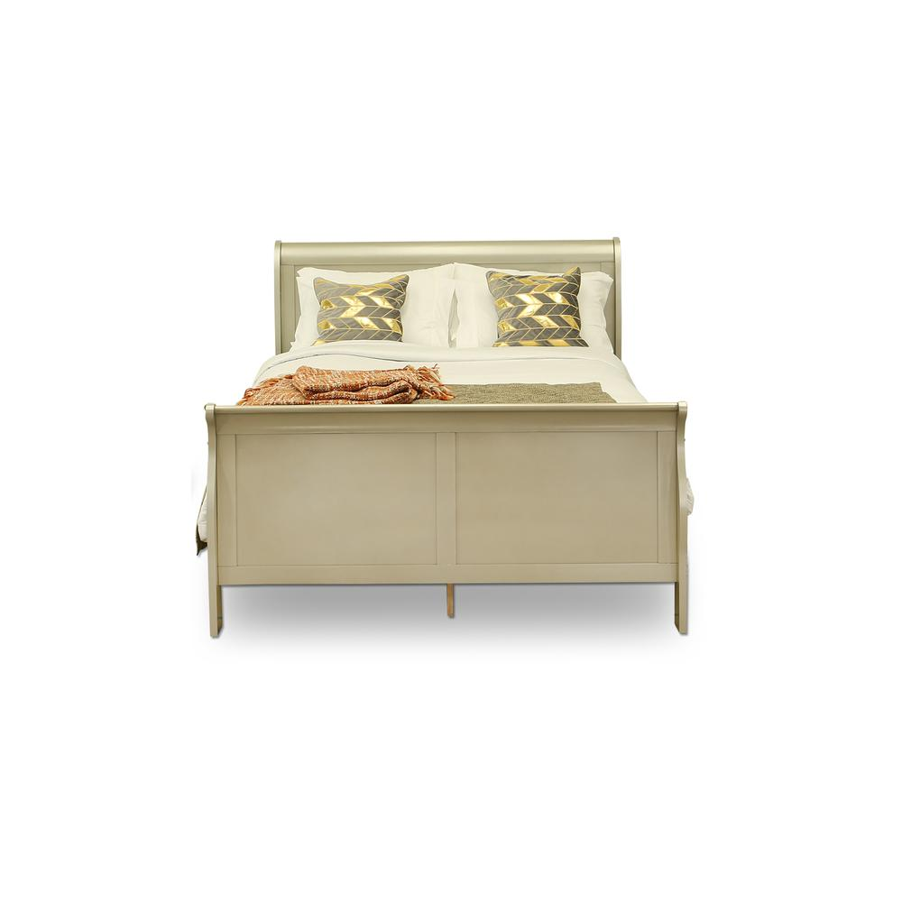 East West Furniture Louis Philippe 3 Piece Queen Size Bedroom Set in Metallic Gold Finish with Queen Bed, ,Dresser, Mirror,
