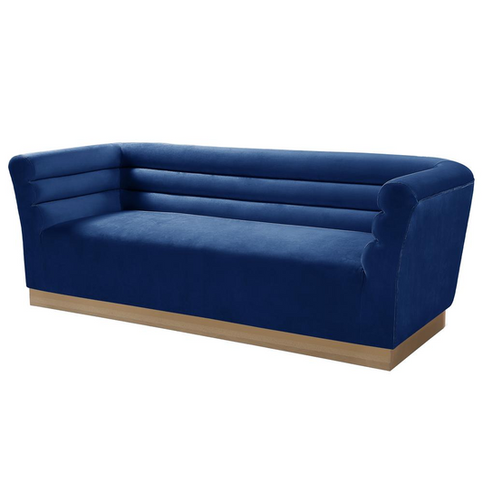 Livingston Blue Velour Sofa with Gold Trim