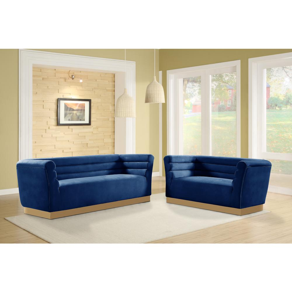 Livingston Blue Velour Sofa with Gold Trim