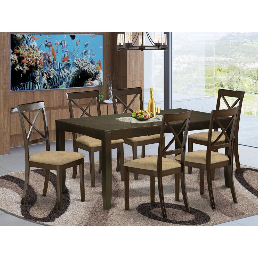 LYBO7-CAP-C 7 PC Dining room set-Kitchen Tables with Leaf Plus 6 Chairs for Dining room