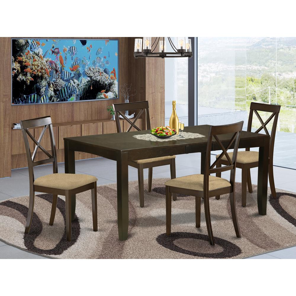 LYBO5-CAP-C 5 Pc Dining room set for 4-Dining Table with Leaf Plus 4 Chairs for Dining room