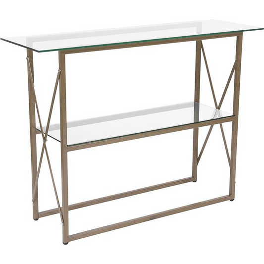 Mar Vista Collection Glass Console Table with Matte Gold Frame